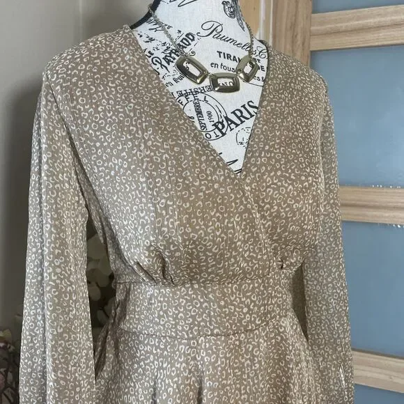 Japna Metalic Gold Long Sleeve Boho Dress Womens Small Tiered Flowy Evening - Picture 2 of 11